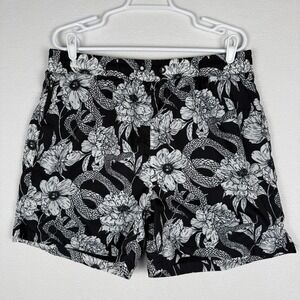 Maison Article Mens XL Snake Floral AOP Swim Shorts Black White Mesh Lined